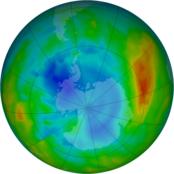 Antarctic ozone map for 13 August 2012